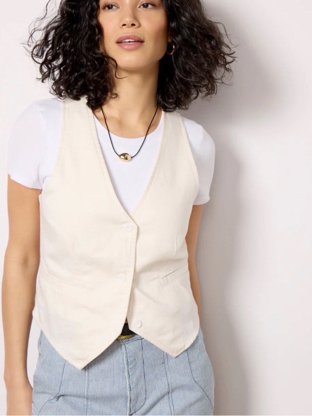 cloth & stone evereve Off-White Button-Front Vest